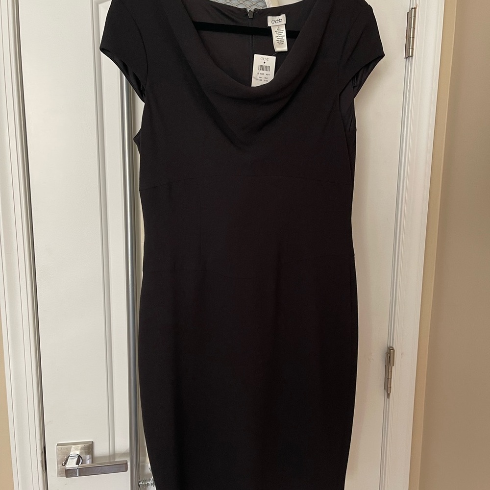 Cache Elegant Black Cowl Neck Midi Dress